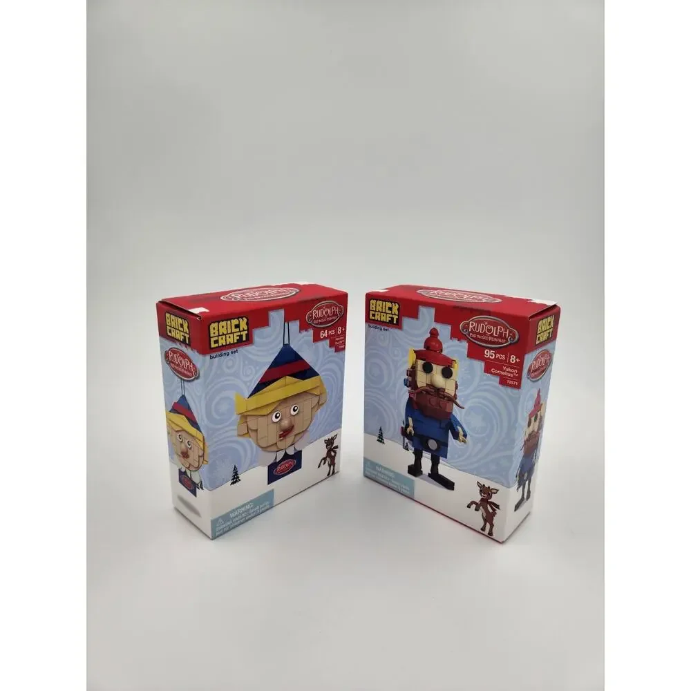 Lot of 2 Brickcraft Rudolph The Elf Decoration and Yukon Cornelius New with Tag